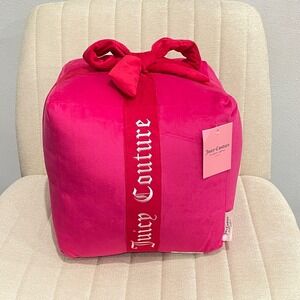 Juicy Couture Hot Pink Velvet Gift Box Decorative Pillow Ribbon Bow Embroidered